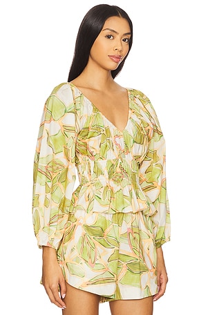 MISA Los Angeles Halia Top in Cream,Green