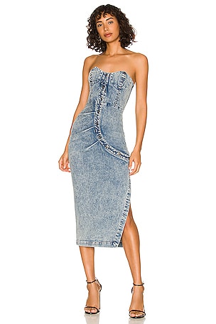 white christmas dresses Embroidered Denim Dress in Organic Cotton main image 0