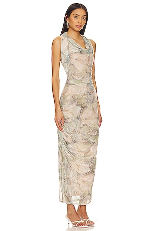 MISHA Breslin Mesh Midi Dress in Beige