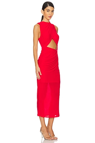 MISHA Isabella Mesh Midi Dress in Red