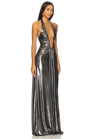 MISHA The Jennifer Foil Jersey Dress in Black
