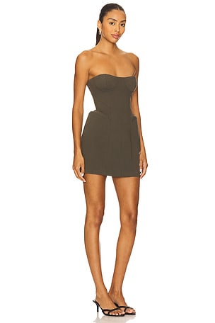 MISHA The Delta Mini Dress in Dark Green