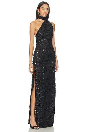 MISHA The Nicolette Crochet Sequin Dress in Black