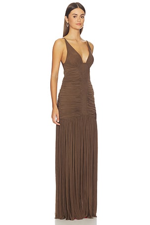 MISHA The Inferno Jersey Maxi Dress in Brown