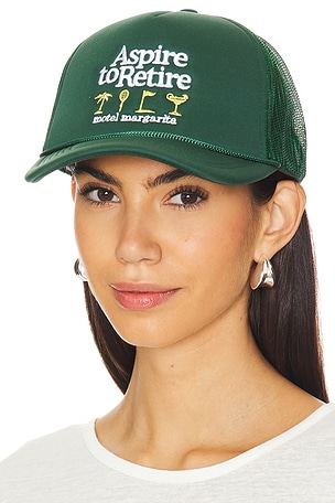 Aspire To Retire Trucker HatMotel Margarita$35