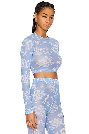 Moschino Jeans Floral Long Sleeve Top in Baby Blue