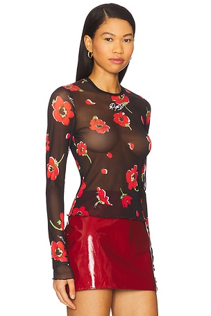 Moschino Jeans Sheer Floral Long Sleeve in Black
