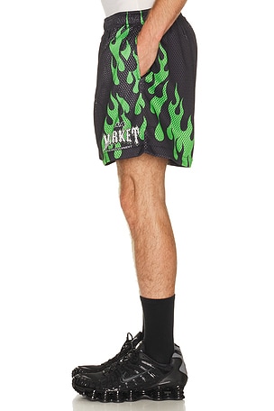 Market Toxic Flames Mesh Shorts in Black. Size M. Also