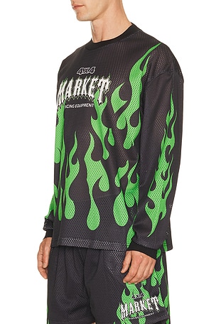 Market Toxic Flames Long Sleeve Mesh Jersey in Black