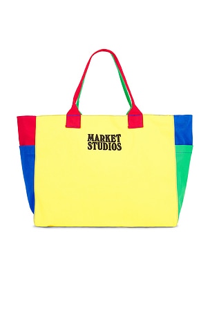 Market Smiley Colorblock Tote Bag in Yellow,Blue