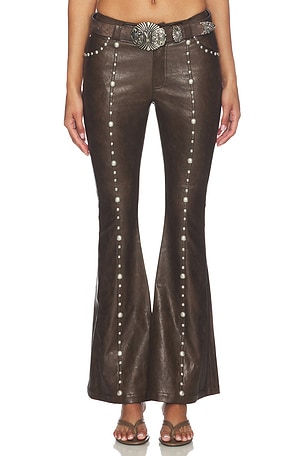 Faux Leather Studded Flared Pant Markgong