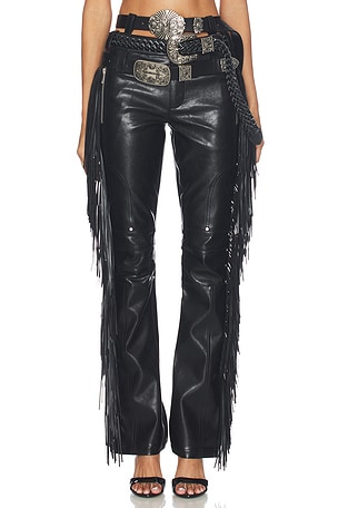 PANTALON FAUX LEATHER FRINGE Markgong