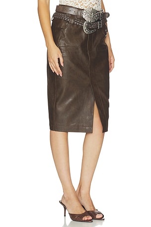 Markgong JUPE FAUX LEATHER PENCIL WITH DETACHABLE BELTS en Marron