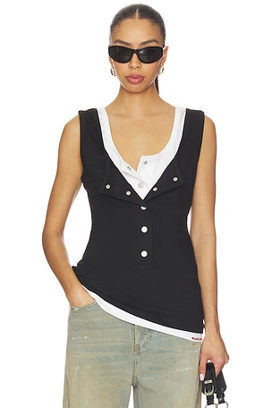 Layered Open-collared Vest Markgong