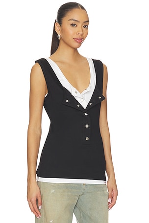 Markgong Layered Open-collared Vest in Black,White