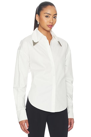 Markgong Tie-back Shirt With Metallic Pointed Collar in White. Size 34/2. Also