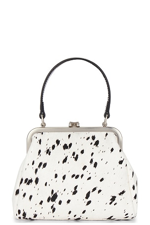 Markgong Small Cowhide Leather Metal Clasp Bag in Beige