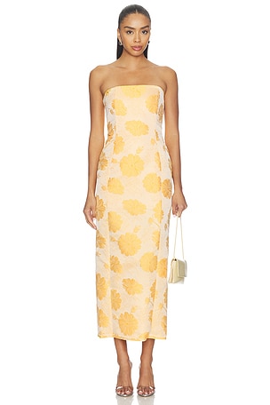 Floral Strapless Midi Dress Milkwhite