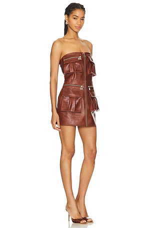 Milkwhite Mini Faux Leather Dress in Brown