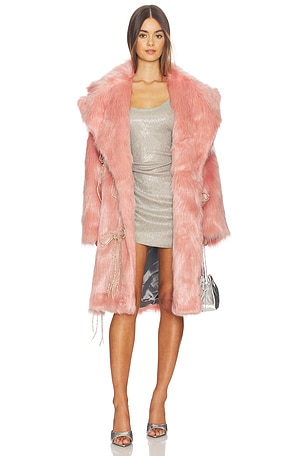 Faux Fur Coat With Faux Pearls Milkwhite