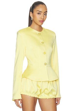 Milkwhite Satin Button Up Blazer in Yellow