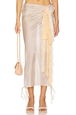 Midi Skirt With Lace Detail Milkwhite