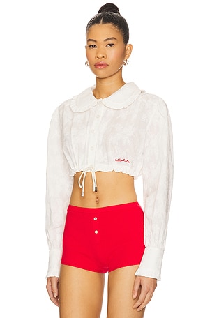 Milkwhite Crop Shirt With Collar in White