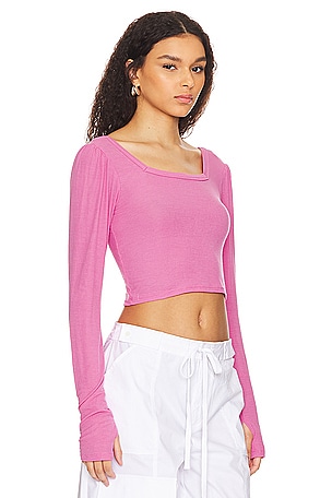 Michael Lauren Pryderi Crop Square Neck Long Sleeve in Pink