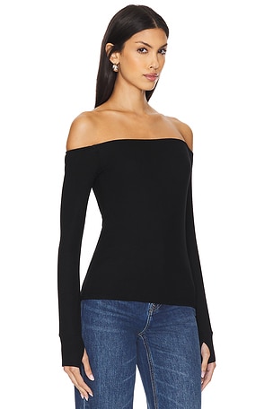 Michael Lauren Lanny Off Shoulder Long Sleeve Top Double Layered Top in Black