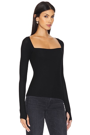 Michael Lauren Kaleb Long Sleeve W/ Square Neckline Double Layered Top in Black