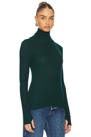 Michael Lauren Arlen Long Sleeve Fitted Turtle Neck Top in Green