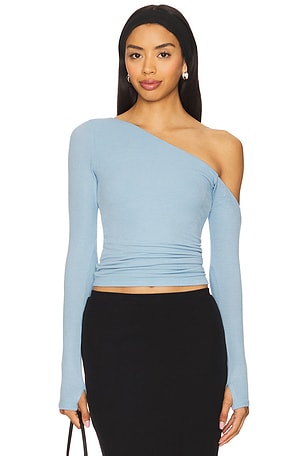 Magdaleno Long Sleeve Asymmetrical Fitted Cold Shoulder Top Michael Lauren