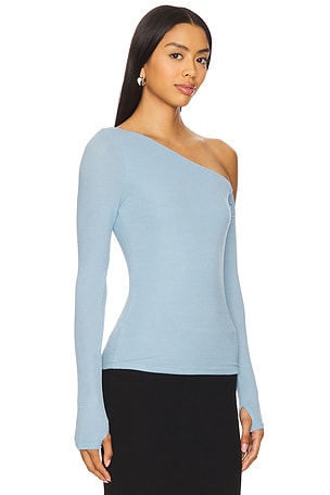 Michael Lauren Magdaleno Long Sleeve Asymmetrical Fitted Cold Shoulder Top in Baby Blue