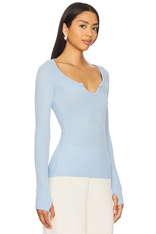 Michael Lauren Maeve Long Sleeve Scoop Neck Top in Baby Blue