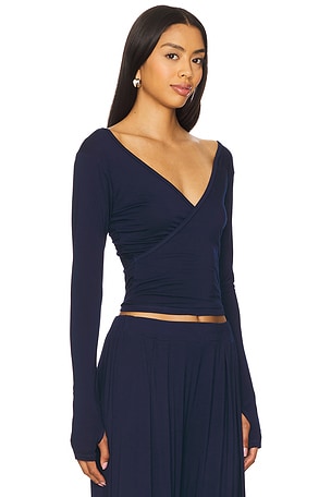 Michael Lauren Aziel Long Sleeve Cross Front Top in Navy