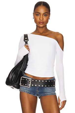 Magdaleno Long Sleeve Asymmetrical Fitted Cold Shoulder Top Michael Lauren