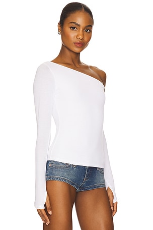 Michael Lauren Magdaleno Long Sleeve Asymmetrical Fitted Cold Shoulder Top in White