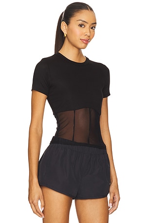 Michael Lauren Ember Rib Mesh Corset Tee in Black