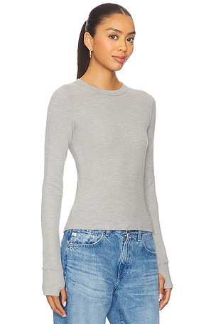 Michael Lauren Axl Long Sleeve Crop Fitted Top in Light Grey
