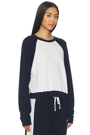 Michael Lauren Siri Colorblock Raglan Pullover Top in Navy