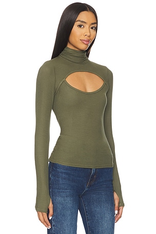 Michael Lauren Cade Long Sleeve Turtleneck Top in Green