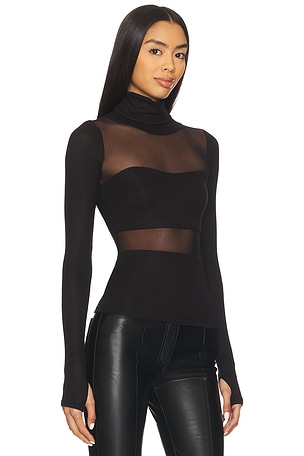 Michael Lauren Rem Long Sleeve Fitted Turtleneck Top in Black
