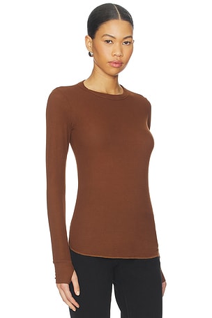 Michael Lauren Alick Longsleeve Fitted Top in Cognac