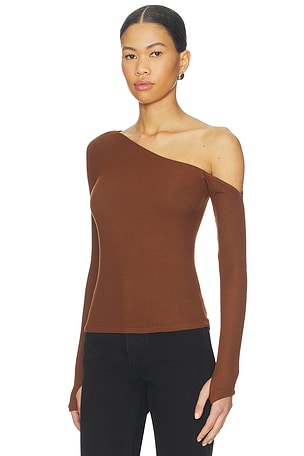 Michael Lauren Magdaleno Asymmetrical Cold Shoulder Top in Cognac