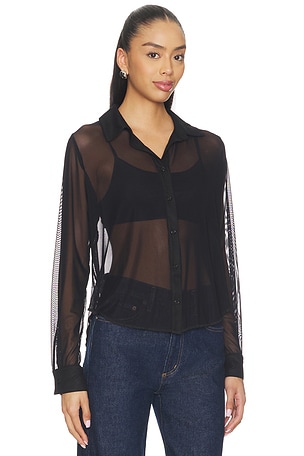 Michael Lauren Alameda Mesh Long Sleeve Button Up in Black