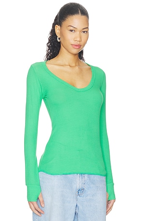 Michael Lauren Otis Long Sleeve Fitted V-neck in Green