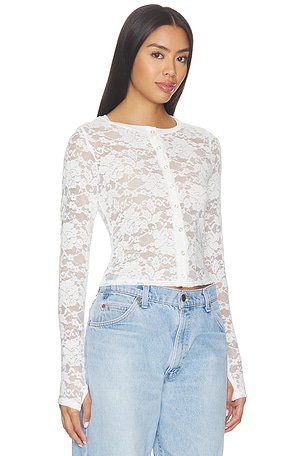 Michael Lauren Vesca Lace Snap Front Long Sleeve in White