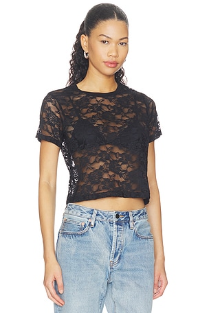 Michael Lauren Tyrique Shortsleeve Crop Baby Tee in Black