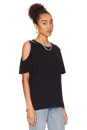 Michael Lauren Verdugo Crew Neck Tee with Cutout in Black