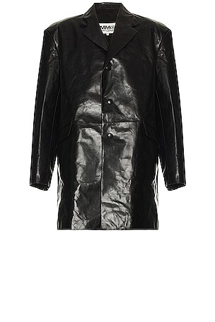 MM6 Maison Margiela Paper Leather Coat in Black | REVOLVE